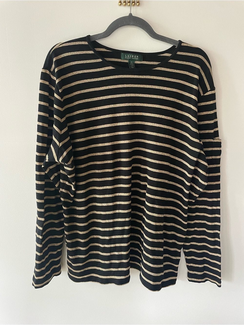 Lauren Ralph Lauren Black and Gold Metallic Stripe Crewneck Sweater